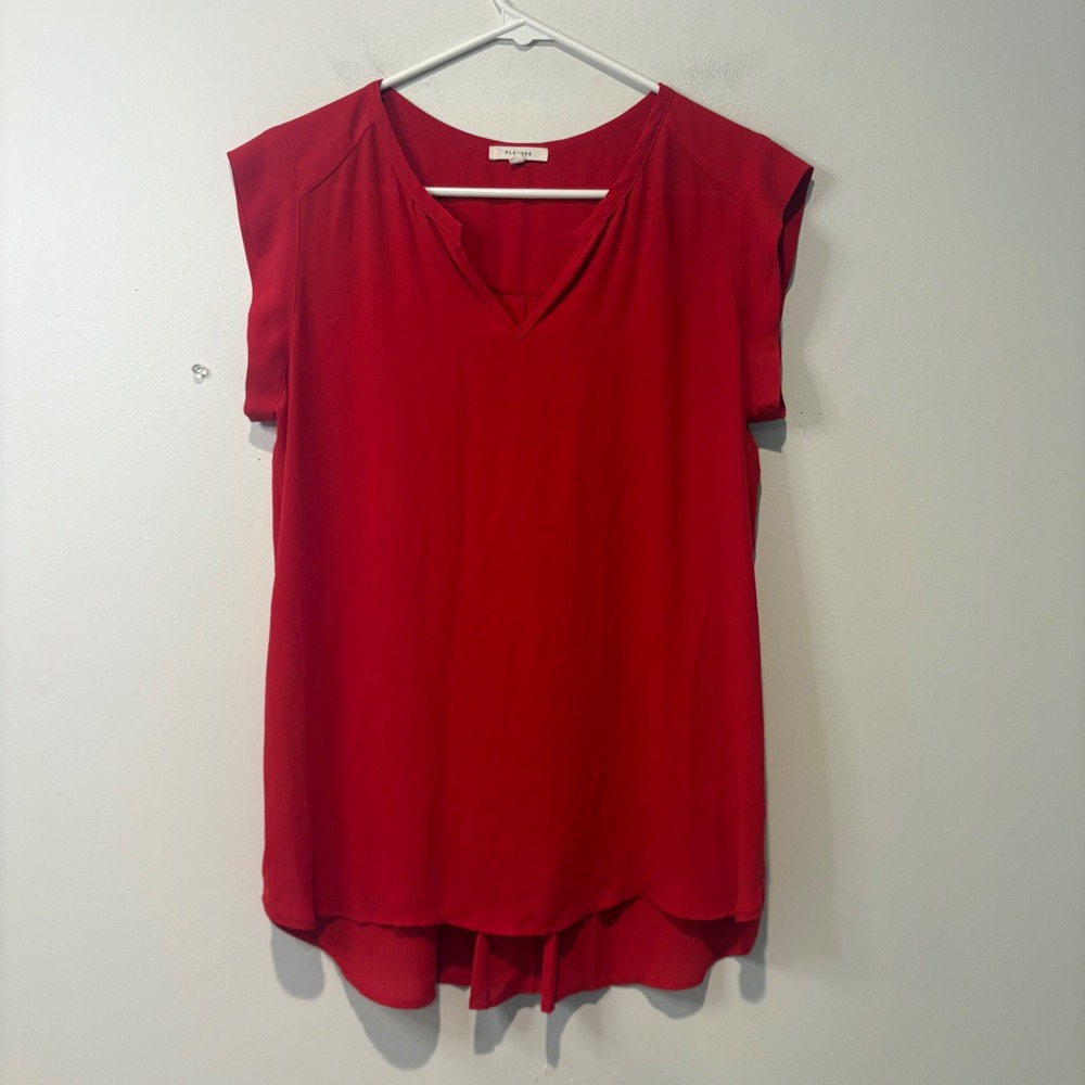 Pleione Womens Red V-Neck Sleeveless Blouse Top‎ Womens Size S Flowy Valentines